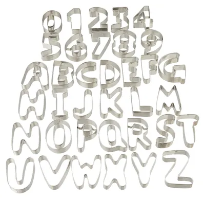 Immagine prodotto di Relaxdays Set di 36 formine per biscotti, formine a forma di lettere e numeri, formine in acciaio inossidabile, argento