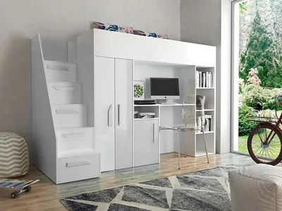 Obrázek produktu pro Zvýšená multifunkční postel 90x200 GRACLA - bílá / lesklá bílá / bílá