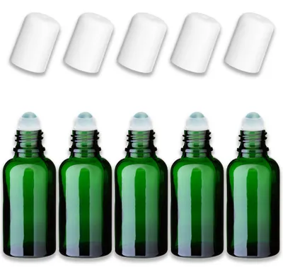 Produktbild von 5x Grüne Glasflasche 30 ml Roll-On mit weißem Verschluss – Fläschchen