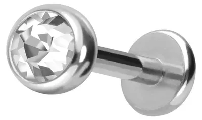 Produktbild von Ohrpiercing, Nasenpiercing Titan Labret mit Push Fit KRISTALL Silber Stablänge: 8mm + Stabstärke: 1,2mm + Kugelgröße: 4mm
