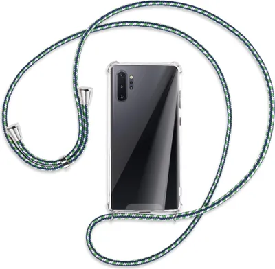 Produktbild von Handykette Backcover-Schutzhülle mit Band (Metall silberfarben) für Samsung Galaxy Note 10 Plus - grün/blau/weiß