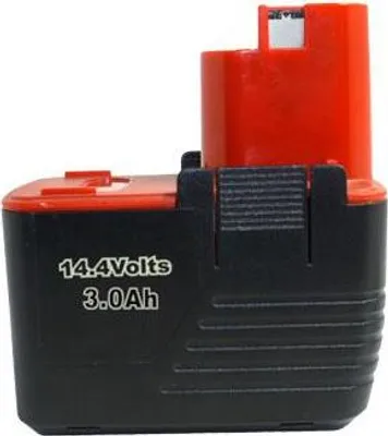 A black and red power tool battery pack is shown against a white background.