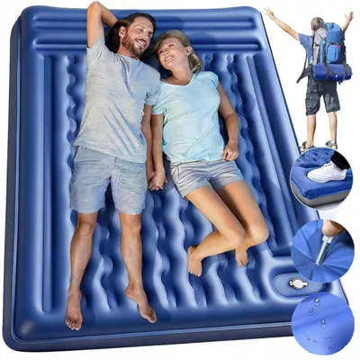 Produktbild von Isomatte, Camping Isomatte 2 Personen, Ultraleichte aufblasbare Isomatte mit eingebauter Fußpumpe, Selbstaufblare Luftmatratze mit Kissen, Blau, Reise