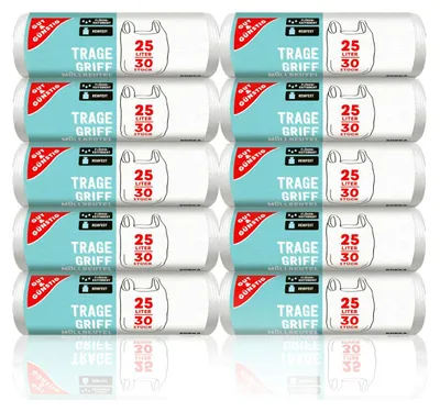 Produktbild von Gut & Günstig Tragegriff Müllbeutel 25L (30 Stück) - 10er Pack (10x 30 Stück) reißfest und flüssigkeitsdicht