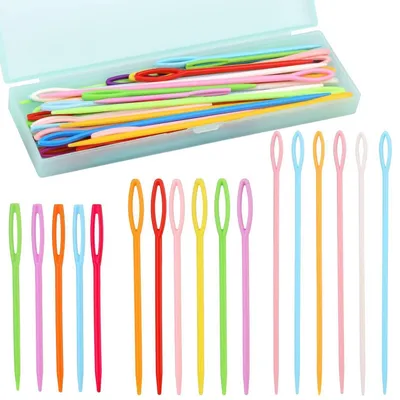 Produktbild von Kunststoff-Nähnadeln 60 Stück | 7 cm / 9 cm / 15 cm | Große Öse | Für Garn & Handwerk | Aufbewahrungsbox