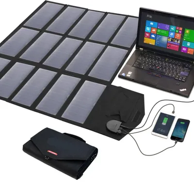 Imagen del producto de Panel solar portátil, plegable, móvil, con una potencia de 100W, de tipo monocristalino y resistente a la intemperie