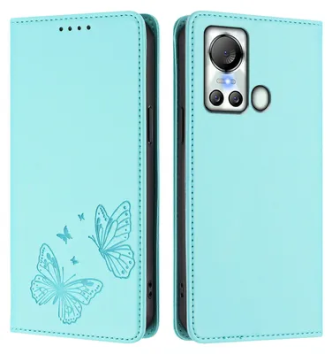Produktbild von Lederhülle für itel S18/itel Vision 5, Schmetterling Prägung Leder Brieftasche Schutzhülle mit Ständer Türkis