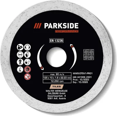 Produktbild von Parkside Diamant-Trennscheibe 125 mm – präziser Feinschnitt Vollrand für Fliesen Keramik