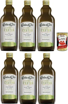 Produktbild von Costa d'Oro Extra, die zusätzliche 1l. Kälte extrahiert extrahiertes Olivenöl extrahiert. Ausgewogener Geschmack, geeignet für alle Rezepte und als Salatgewürz, 6x 1 lt + Italian Gourmet polpa 400g