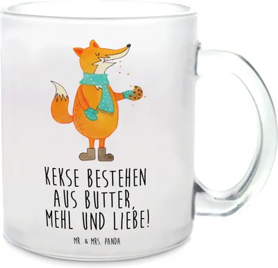 Produktbild von Mr. & Mrs. Panda Teeglas Fuchs Keks - Transparent - Geschenk, Pott, Winter, Kekse, Frieren, Weihnachten, Tee Tasse, Henkelbecher, Plätzchen, Häferl, Weihnachtlich