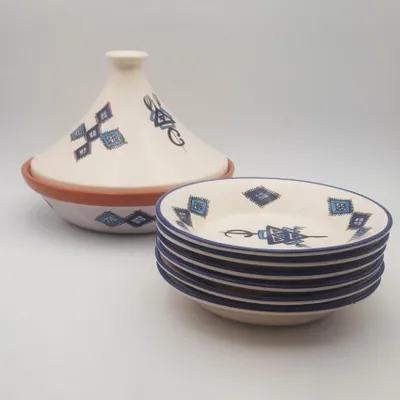 Zdjęcie produktu dla Zestaw tagine z niebieskimi talerzami do zupy Sahel - 6 osób