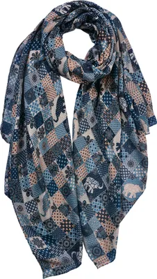 Produktbild von Clayre & Eef Gemusterter Damenschal 80x180 cm Blau Synthetisch