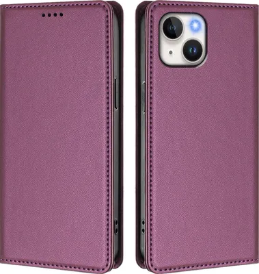 Produktbild von Handyhülle für iPhone 14/iPhone 13, Kunstleder Klapphülle Stoßfeste Magnetische Hülle mit Ständer Lila