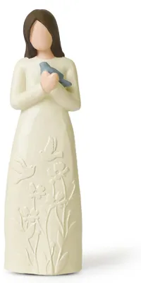 Harzfigur Frau mit blauem Vogel – Ruhestandsgeschenk