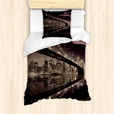 Produktbild von ABAKUHAUS Landschaft Mantele, USA Amerika Skyline, Milbensicher Allergiker geeignet mit Kissenbezügen, 135 cm x 200 cm - 80 x 80 cm, Pale Brown trocknete Rose