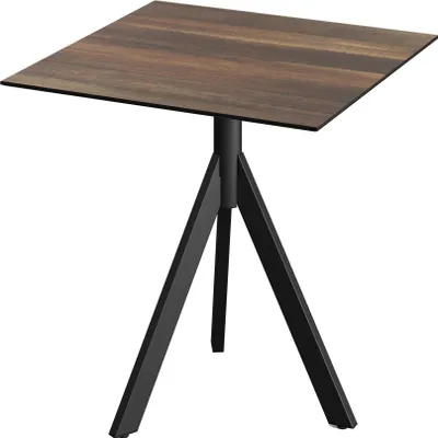 Produktbild von Infinity Tripod Terrassentisch Schwarz frame + Tropical Wood HPL 70x70 cm