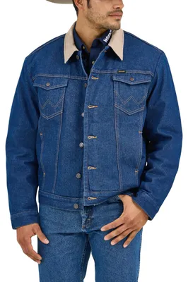 Obrázek produktu pro Džínová bunda Wrangler pro muže, zateplená, střih "cowboy", westernová bunda, materiál: denim/bavlna