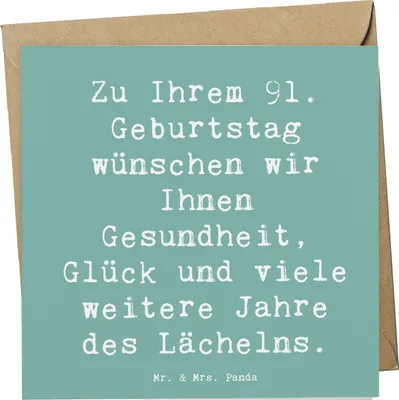 Produktbild von Mr. & Mrs. Panda Klappkarte Spruch 91. Geburtstag - Meeresbrise - Geschenk, doppelkarte, faltkarte, Geburtstagsfeier, anlasskarte, Happy Birthday, Glückwunsch, Grußkarte