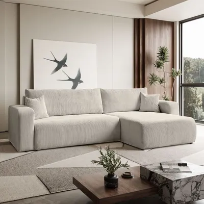 Produktbild von Sofello Ecksofa mit Bettkasten und mit Schlaffunktion SENNA Kordstoff CREME - in den modischsten Farben!!Universal Schlafsofa Couchgarnitur -BEIGE-BRAUN-CREME