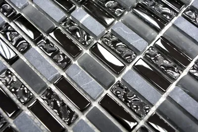 Produktbild von Handmuster Mosaikfliese Transluzent grau Stäbchen Glasmosaik Crystal Stein grau matt schwarz MOS87-1403_m