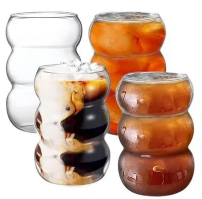 Produktbild von Bubble Gläser 4er Set 550 ml gerippt Eiskaffee Glasbecher Cocktailgläser Retro-Design