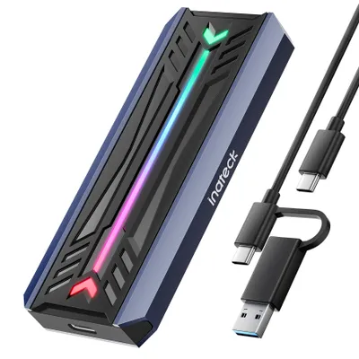 Produktbild von Inateck RGB M.2 NVMe SATA SSD Gehäuse 10 Gbps, USB 3.2 Gen 2 Gehäuse unterstützt UASP Trim für NVME/SATA SSDs 2230/2242/2260/2280(M Key)