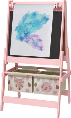 Produktbild von Kindertafel, 3 in 1 Kinder Staffelei, Standtafel mit Papierrolle, Aufbewahrungskörbe, Whiteboard, 54 x 46,5 x 93 cm, rosa