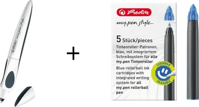 Produktbild von Herlitz Tintenroller "my.pen" / "Dark Shale" + 5 Ersatz Tintenrollerpatronen