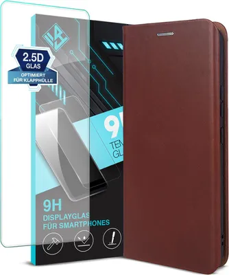 Produktbild von Handyhülle für Samsung Galaxy A55 5G mit 9H Displayglas Echtleder Flip Cover Hülle Case Kartenfach RFID Schutz Farbe: Dunkelbraun