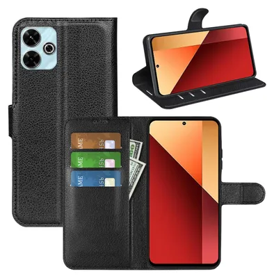 Image de Étui pour smartphone Xiaomi Redmi 13 4G / Poco M6 4G, noir, en simili cuir, type livre