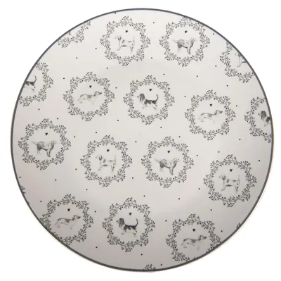 Image de Clayre & Eef Assiette à déjeuner Ø 20 cm Blanc Gris Porcelaine Chiens