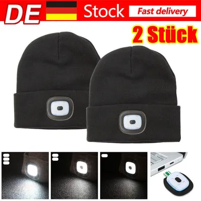 Produktbild von 2 X Mütze mit Licht Beleuchtete USB Nachladbare Beanie Wärmer Strickmütze Mütze