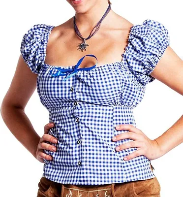 Produktbild von FROHSINN - Damen Dirndlbluse Blau kariert - Trachten Mode, Größe:38