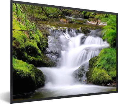Produktbild von MuchoWow® Gerahmtes Poster Wasser - Natur - Wasserfall 80x60 cm - Poster mit Schwarzem Bilderrahmen Wandposter Rahmen Foto Bilder - Schwarzem - Mit Gestell
