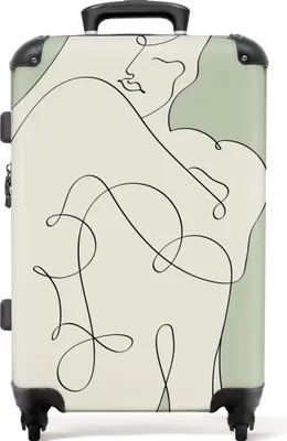 Produktbild von NoBoringSuitcases.com® Großer Koffer - Frau - Linienkunst - Abstrakt - Grün - Kombinationsschloss TSA - Hartschalen Trolley 4 Rollen - 72 liter - Reisekoffer - 66 cmKoffer Mittelgroß 67x43x25 cm, 72L,