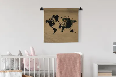 Produktbild von MuchoWow® Wandteppich Wandbehang Weltkarte - Löwe - Braun 60x60 cm Tapisserie Dekoration Wandtuch - Dekorationen - Wand Decke