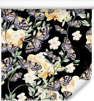 Produktbild von 10m VLIES TAPETE Rolle Blumen Knabenkraut Schmetterlinge Aquarell XXL