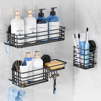 Immagine prodotto di Omgoods - Portaoggetti da bagno con ventose e ganci per l'organizzazione