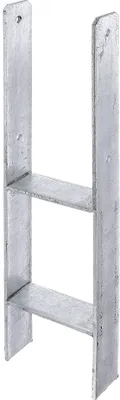 A silver metal H-shaped post anchor with two horizontal supports.