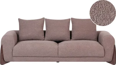 Produktbild von BELIANI 3-Sitzer Sofa Braun Bouclé Gepolstert mit Holzbeinen Breite Armlehnen Lose Rückenkissen Modernes Loft Design Luxus Designer Polstersofa Couch