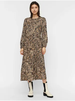 Obrázok produktu pre Dámske midi šaty VERO MODA Uma v béžovo-čiernom vzore