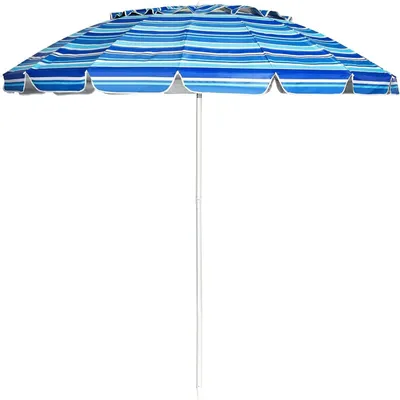 Image de Parasol de plage de 220 cm - Parasol pour balcon, jardin, terrasse - Résistant au vent et stable - Protection UV UPF 50+ - Inclinable à 30° - Tige d'ancrage pour le sol - Bleu foncé