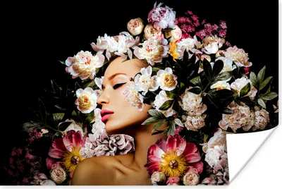 Produktbild von MuchoWow® Poster Frauen - Blumen - Rosen - Porträt 180x120 cm - Fotoplakat