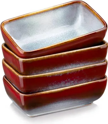 Image de Nobilia Rechthoekige Schalen - 4-teilig - 4,5 inch - Rot - Tafelservices - Esserts - Tiefe Teller - Frühstückservies - Servies - Küchenservies