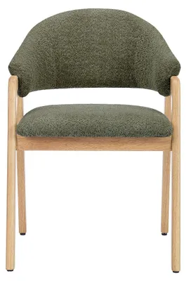 Produktbild von Stuhl mit Armlehnen 2er-Set - Bouclé-Stoff & Kautschukholz - Grün & Natur - SOLUNA