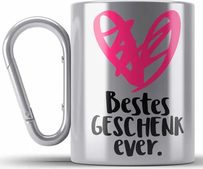Produktbild von Trendation - Lustige Edelstahl Tasse Karabiner für Frauen mit Spruch Geschenkidee Schwester Mama Tante Karabiner Edelstahl Tasse Karabiner Edelstahl Wichtelgeschenk (Silber)