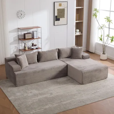 Obrázek produktu pro MODFU Modulární pohovka, 4místná pohovka, šedá, chenille, velká pohovka s pravým opěradlem, Relaxační pohovka s funkcí lenošky, měkké čalounění do obývacího pokoje
