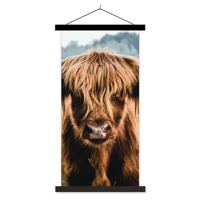 Produktbild von MuchoWow® Textilposter Kühe - Schottische Hochlandbewohner - Braun - Natur 40x80 cm mit schwarzem Rahmen - Wandemalerei