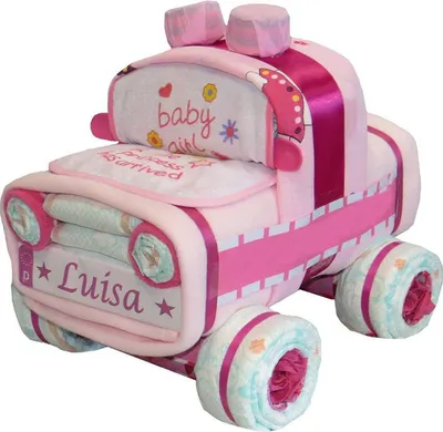 Produktbild von Windeltorte Windelauto - Streifenwagen - rosa