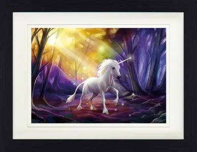 Produktbild von Einhörner Gerahmtes Bild Mit Edlem Passepartout | Wand-Bilder | Im Bilderrahmen - Das Einhorn Im Zauberwald (30 x 40 cm)